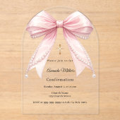 Pink bow pearls girl luxury Confirmation arch アクリル招待状 (正面)