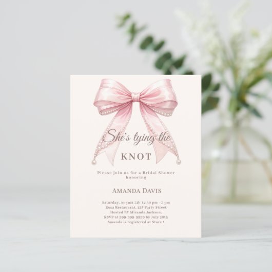 Pink bow pearls knot Bridal Shower invitation (スタンド正面)