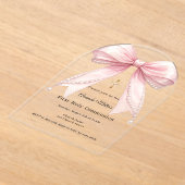 Pink bow pearls luxury First Communion arch アクリル招待状 (レイダウン)