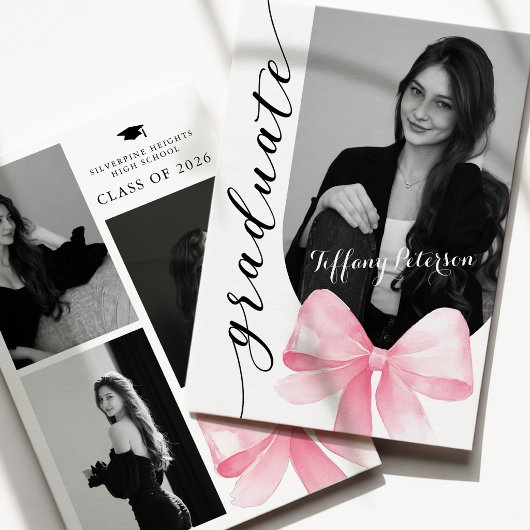 Pink Bow Photo 2026 Graduation Invitation 招待状