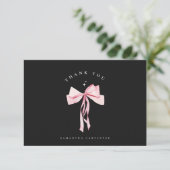 Pink Bow photo black background elegant graduation サンキューカード (スタンド正面)