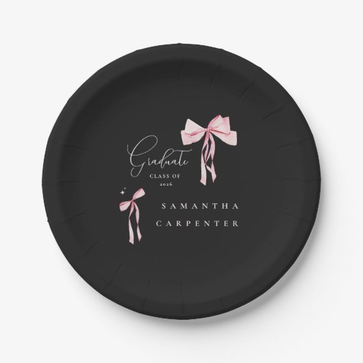 Pink Bow photo black background elegant graduation ペーパープレート (正面)