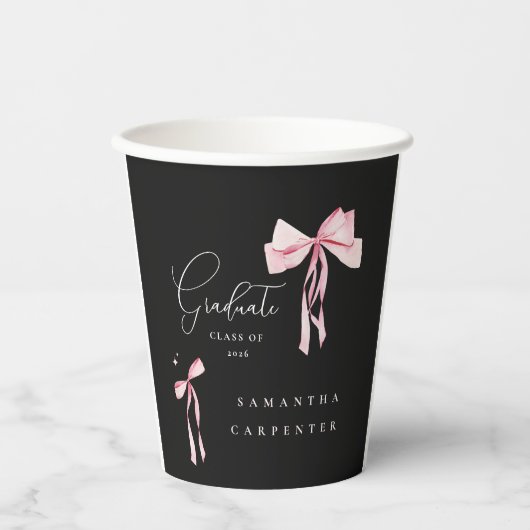 Pink Bow photo black background elegant graduation 紙コップ (正面)