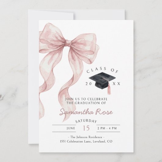 Pink Bow Photo Graduation 招待状 (裏面)
