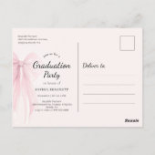 Pink Bow Photo Graduation Party Invitation ポストカード (裏面)