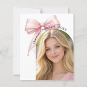 Pink bow photo Graduation party Save the Date card (裏面)