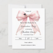 Pink bow photo Graduation party Save the Date card (正面)