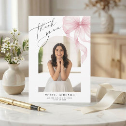 Pink Bow Photo Graduation Thank You Card サンキューカード