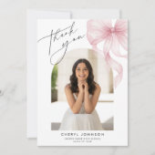 Pink Bow Photo Graduation Thank You Card サンキューカード (正面)