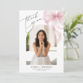 Pink Bow Photo Graduation Thank You Card サンキューカード (スタンド正面)