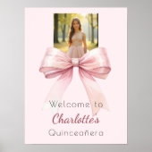 Pink bow photo Quinceanera welcome ポスター (正面)