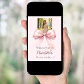 Pink bow photo Quinceanera welcome ポスター
