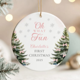 Pink Bow Pine Tree Baby's First Christmas セラミックオーナメント
