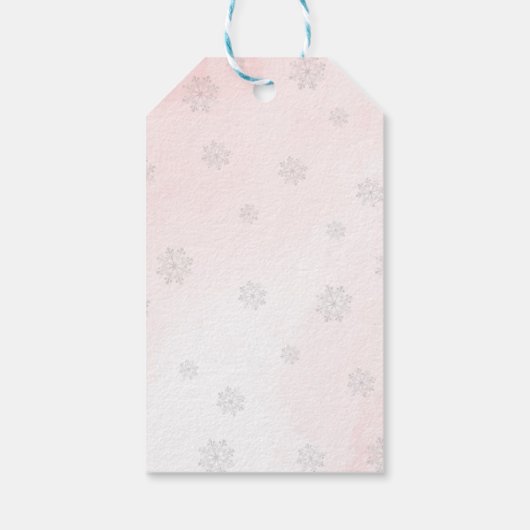 Pink Bow Pine Trees Winter Onederland 1st Birthday ギフトタグ (裏面)