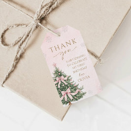 Pink Bow Pine Trees Winter Onederland 1st Birthday ギフトタグ