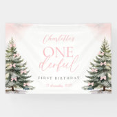 Pink Bow Pine Trees Winter Onederland 1st Birthday 横断幕 (横)