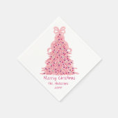 Pink Bow Pink Christmas Tree スタンダードカクテルナプキン (角)
