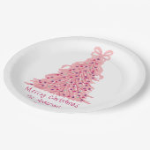 Pink Bow Pink Christmas Tree ペーパープレート (アングル)