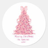 Pink Bow Pink Christmas Tree ラウンドシール (正面)