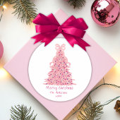 Pink Bow Pink Christmas Tree ラウンドシール