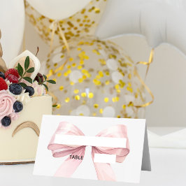Pink Bow Place Cards | Elegant Folded プレイスカード