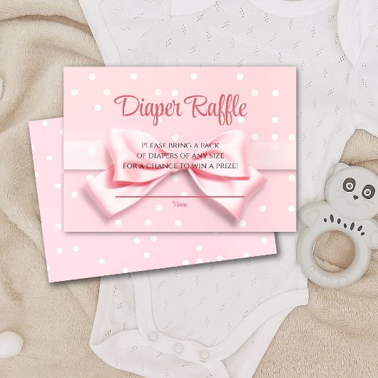 Pink Bow Polka Dots Diaper Raffle Enclosure Card サンキューカード
