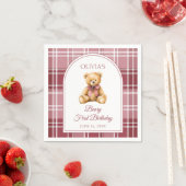Pink Bow Preppy Teddy Bear 1st Birthday スタンダードカクテルナプキン (インサイチュ)