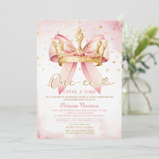 Pink Bow Princess ONE-CE Upon a time 1st birthday 招待状 (スタンド正面)