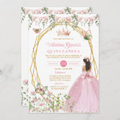Pink Bow Princess Quinceañera Butterfly Garden 招待状 (正面/裏面)