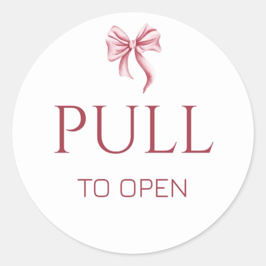 Pink Bow Pull to Open Door Sign ラウンドシール (正面)