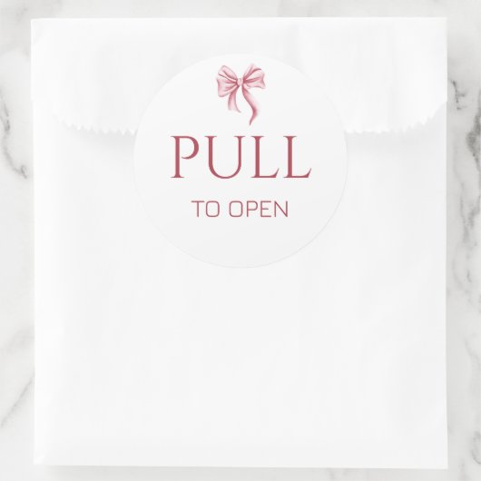 Pink Bow Pull to Open Door Sign ラウンドシール (バッグ)