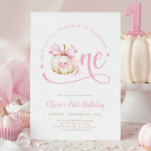 Pink Bow Pumpkin 1st Birthday Invitation 招待状
