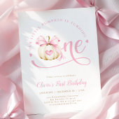 Pink Bow Pumpkin 1st Birthday Invitation 招待状