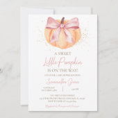 Pink Bow Pumpkin Baby Shower 招待状 (正面)