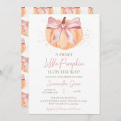 Pink Bow Pumpkin Baby Shower 招待状 (正面/裏面)