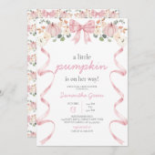 Pink Bow Pumpkin Baby Shower 招待状 (正面/裏面)