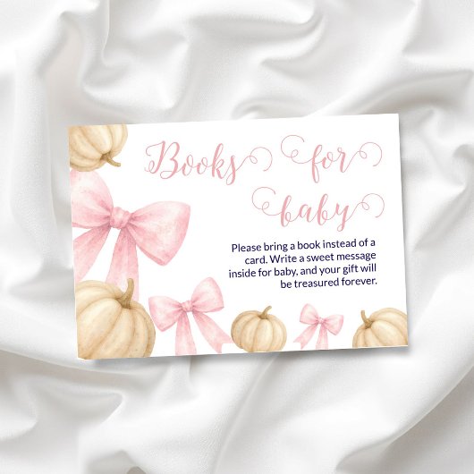Pink bow Pumpkin Books for Baby Card Baby Shower エンクロージャーカード