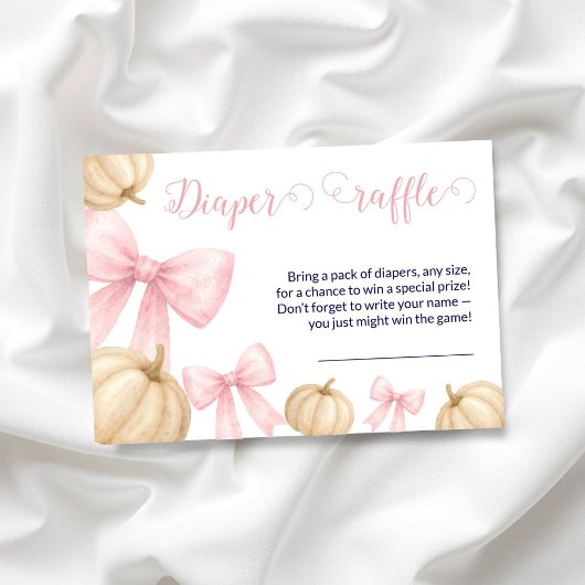 Pink bow Pumpkin diaper raffle Card Baby Shower エンクロージャーカード