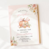 Pink Bow Pumpkin Floral First Birthday 招待状