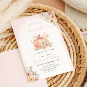 Pink Bow Pumpkin Floral First Birthday 招待状