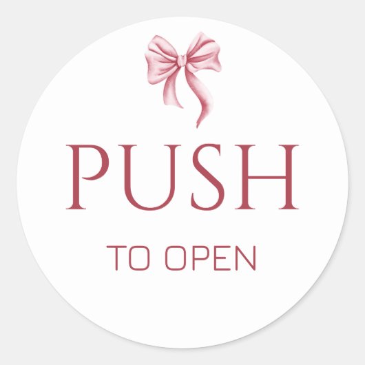 Pink Bow Push to Open Door Sign ラウンドシール (正面)
