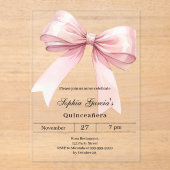 Pink bow Quinceanera luxury clear アクリル招待状 (正面)