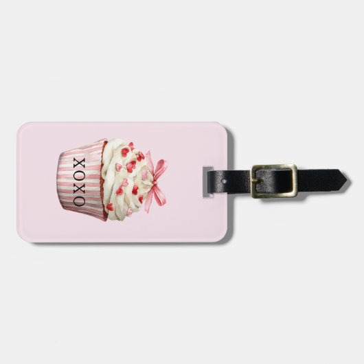 Pink Bow Red Hearts Cupcake   ラゲッジタグ (正面横)