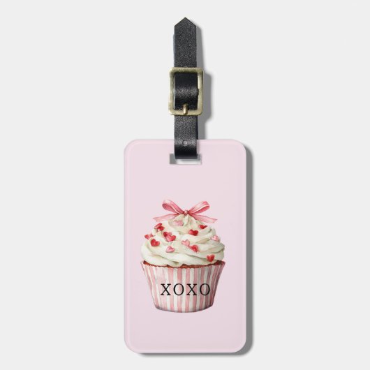 Pink Bow Red Hearts Cupcake ラゲッジタグ (正面縦)