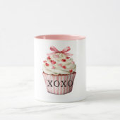 Pink Bow Red Hearts Cupcake Birthday マグカップ (中央)