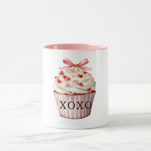Pink Bow Red Hearts Cupcake Birthday マグカップ (中央)