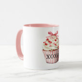 Pink Bow Red Hearts Cupcake Birthday マグカップ (正面左)