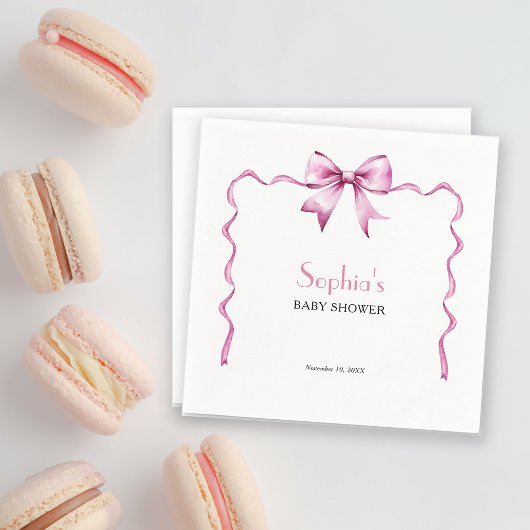 Pink Bow Ribbon Baby Shower スタンダードカクテルナプキン