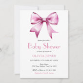 Pink Bow ribbon Baby Shower 招待状 (正面)