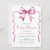 Pink Bow ribbon Baby Shower 招待状 (正面)